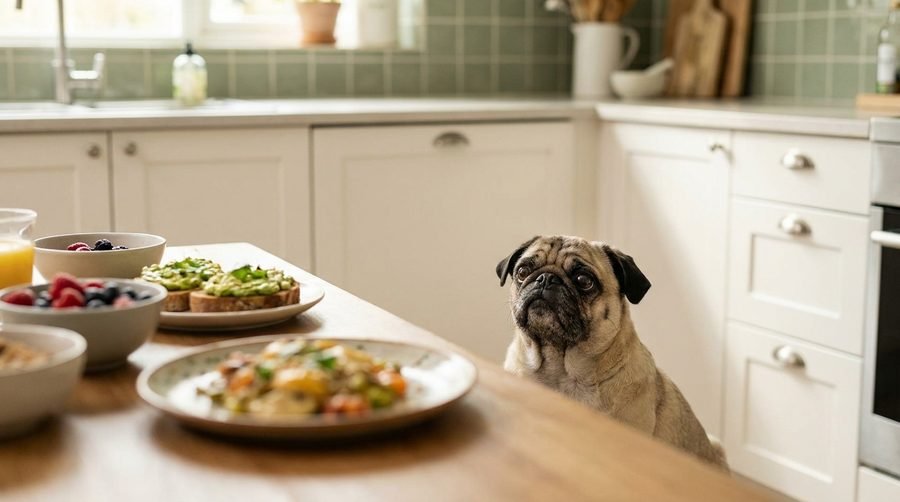 Cane curioso vicino al bancone cucina