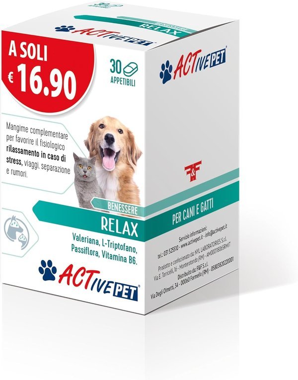 Active Pet Relax, Mangime Complementare per Favorire il Fisiologico Rilassamento con Valeriana, L-Triptofano, Passiflora
