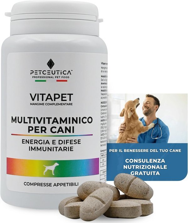 PETCEUTICA Integratore per Cane Anziano, Sistema Immunitario, Echinacea e Uncaria, Multivitaminico, 60 Compresse Appetib