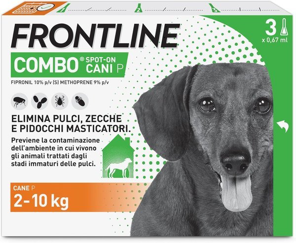FRONTLINE Combo, 3 Pipette, Cane Taglia S (2 - 10 Kg), Antiparassitario per Cani e Cuccioli di Lunga Durata, Protegge il