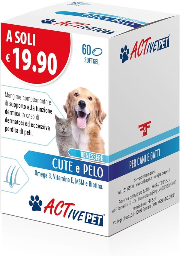 Active Pet Cute e Pelo, Mangime Complementare di Supporto alla Funzione Dermica in caso di Dermatosi ed Eccessiva Perdit