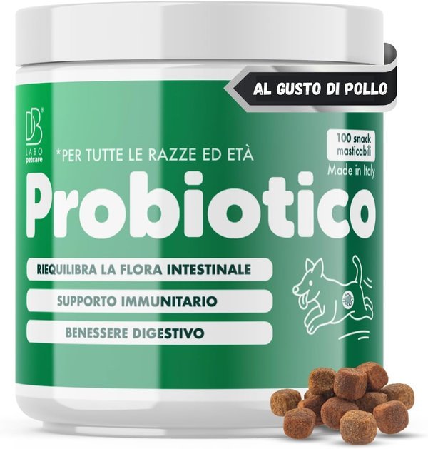 DB Labo Probiotici per Cani 100 Snack, Probiotico Digestivo Per Cani dona Benessere al tuo Fedele Amico a 4 Zampe, Ferme