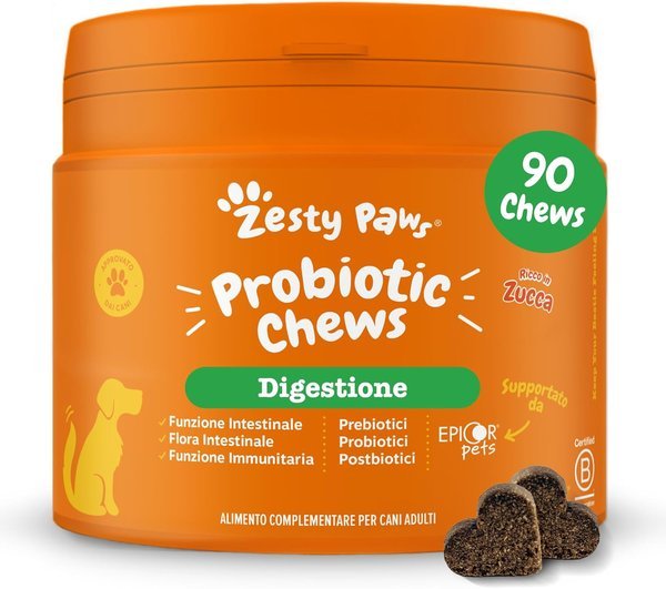 Zesty Paws Probiotici per Cani – Supporta Salute Intestinale, Digestione – con Pre, PRO e Postbiotici, Zucca e Semi di L