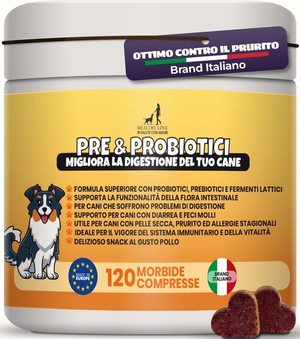 HEALTHY LOVE Probiotici per Cani, 120 Morbidi Snack Salutari, Appetibilità Unica, Fermenti Lattici Cane Per Migliore Dig