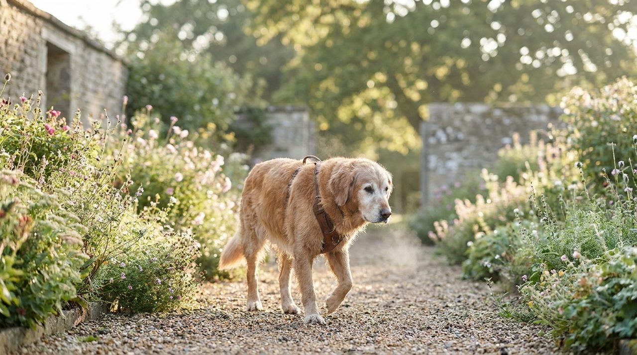 Cane anziano a passeggio lento