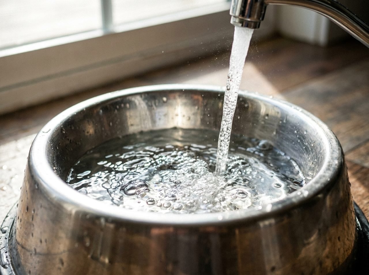 Ciotola d'acqua fresca per il cane riempita