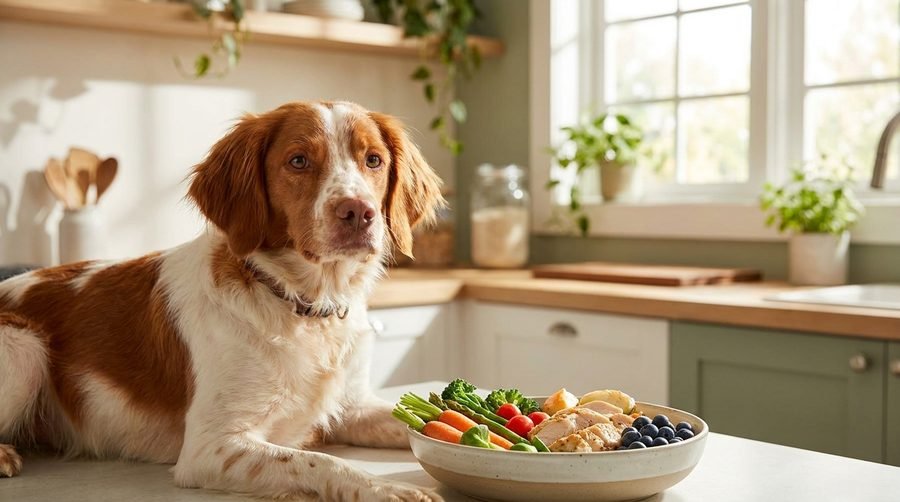 Cane che mangia cibo sano e nutriente