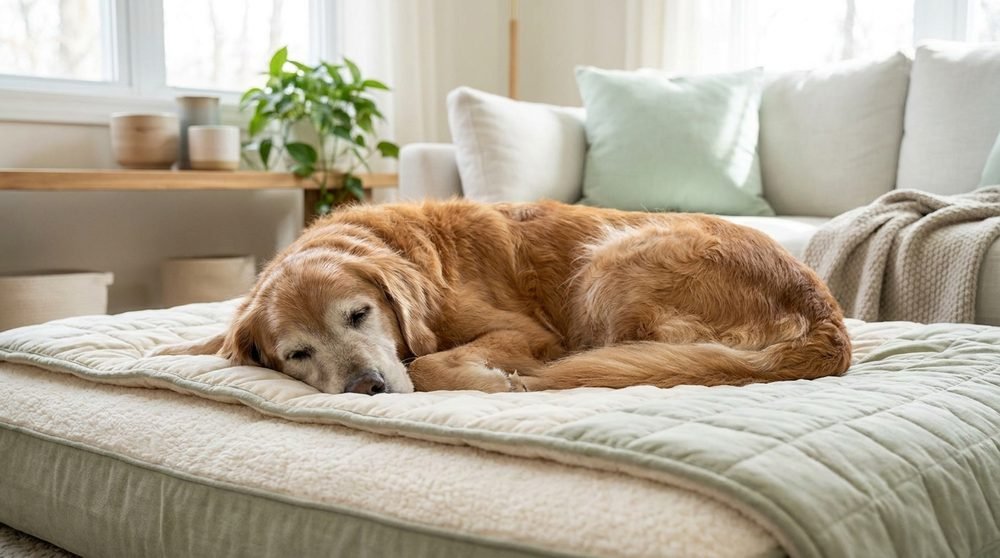 Cane anziano su lettino ortopedico