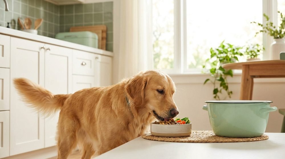 Cane sano che mangia con appetito