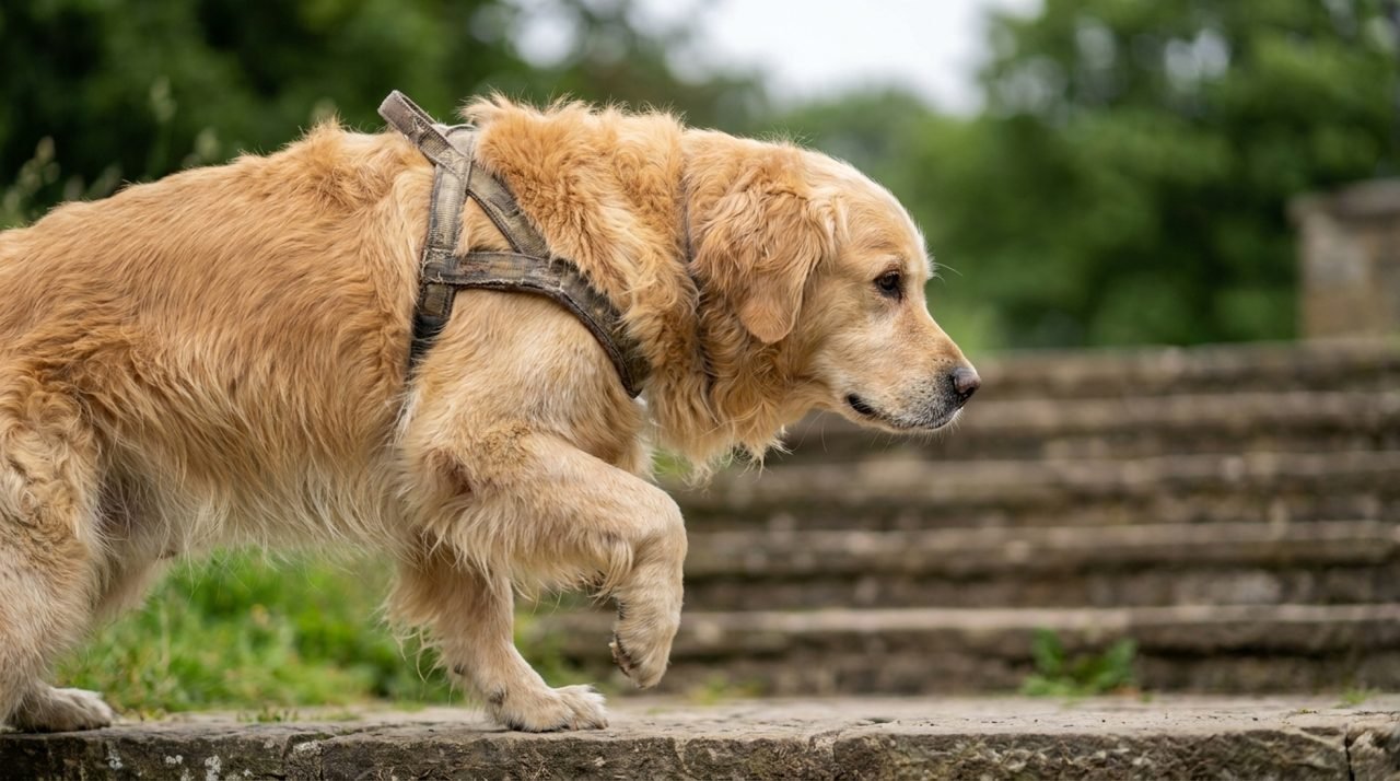 Cane che sale le scale lentamente