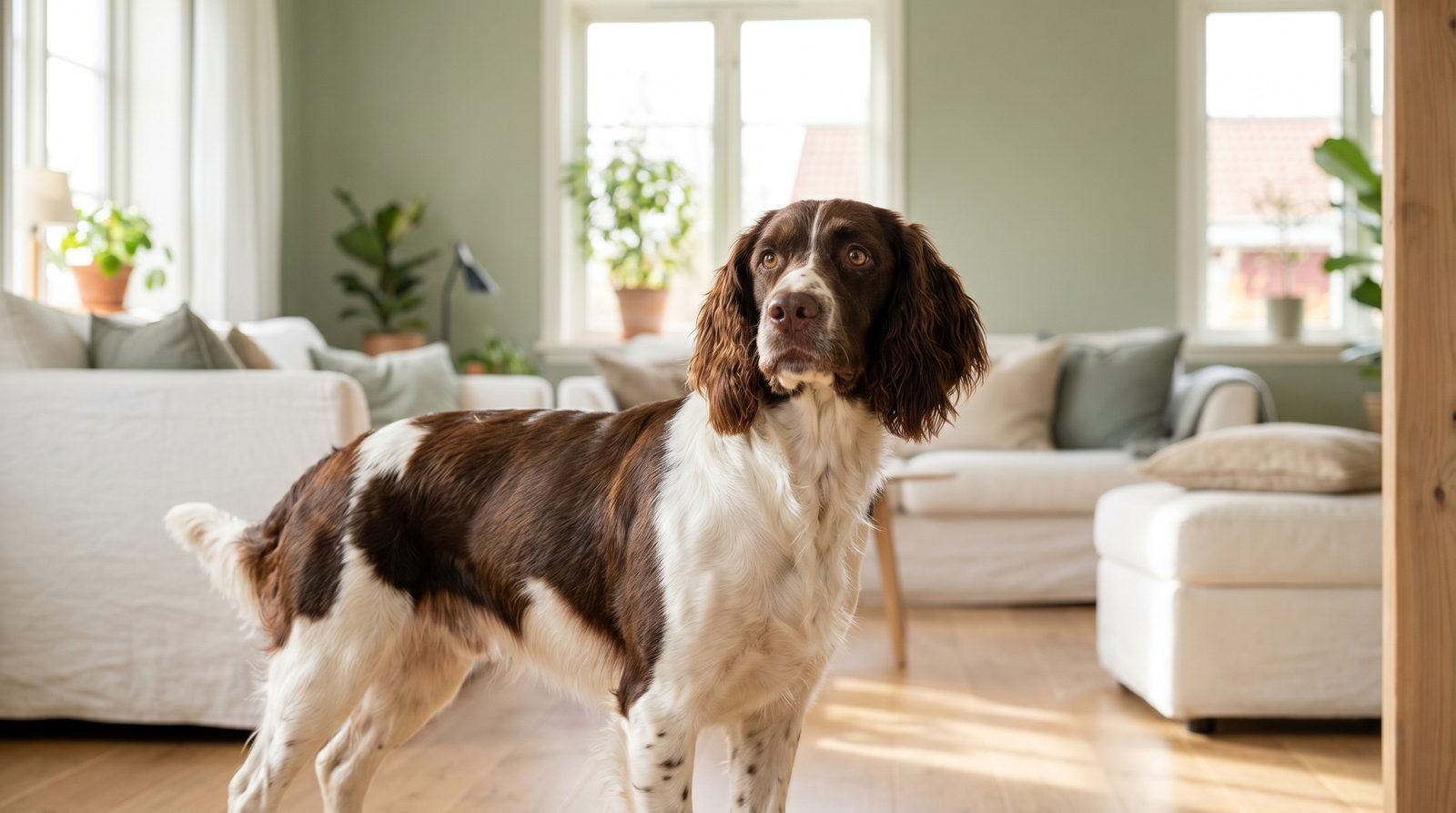 Cane sano riceve un integratore in una casa luminosa