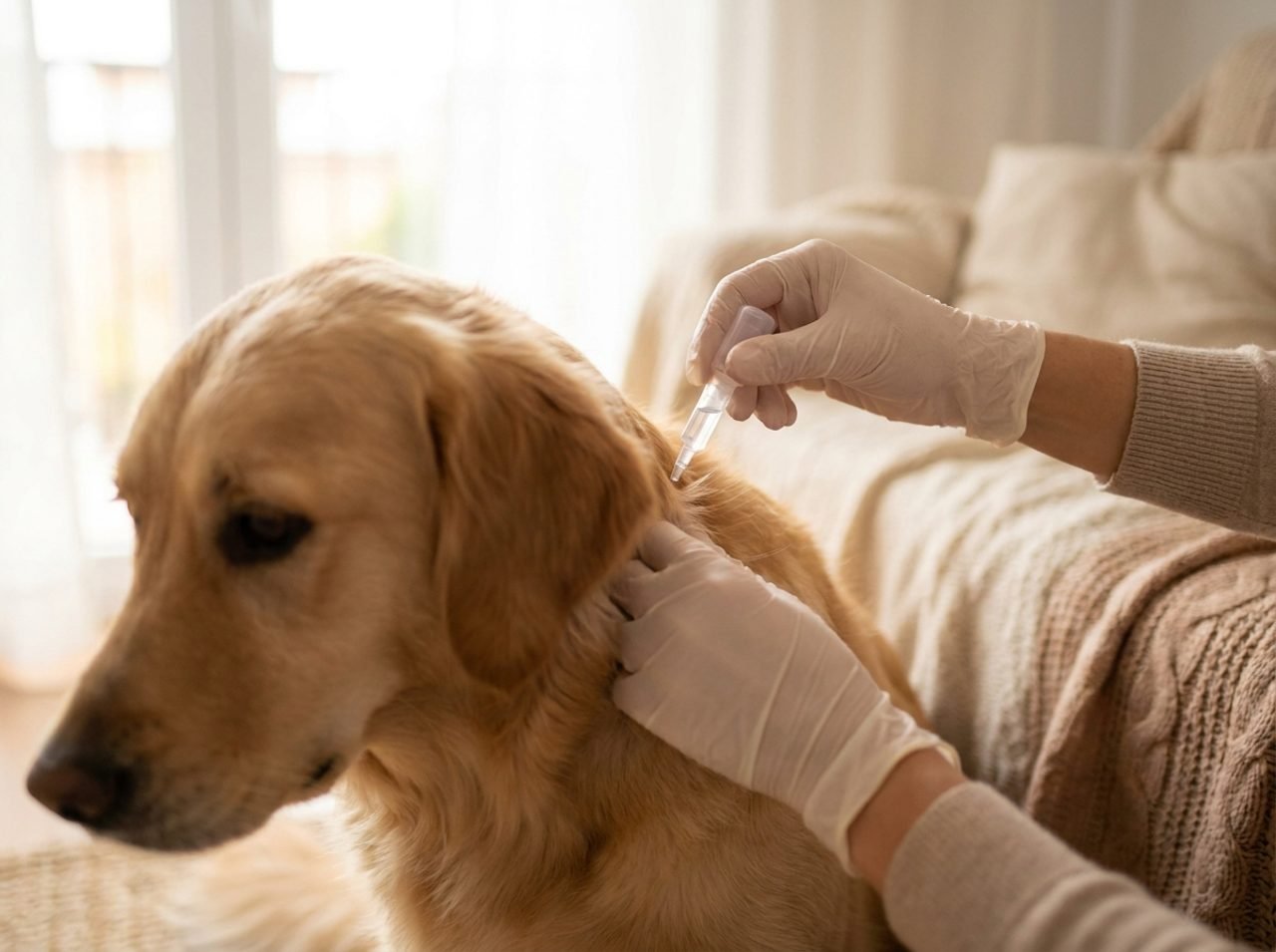 Applicazione di antiparassitario spot-on sul cane