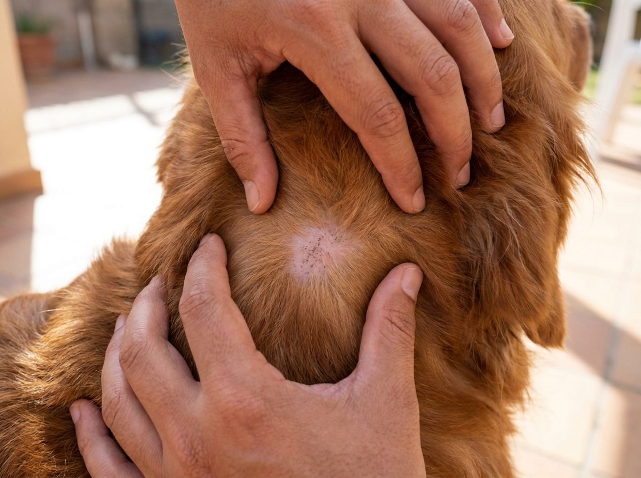 Controllo del pelo del cane per zecche e pulci