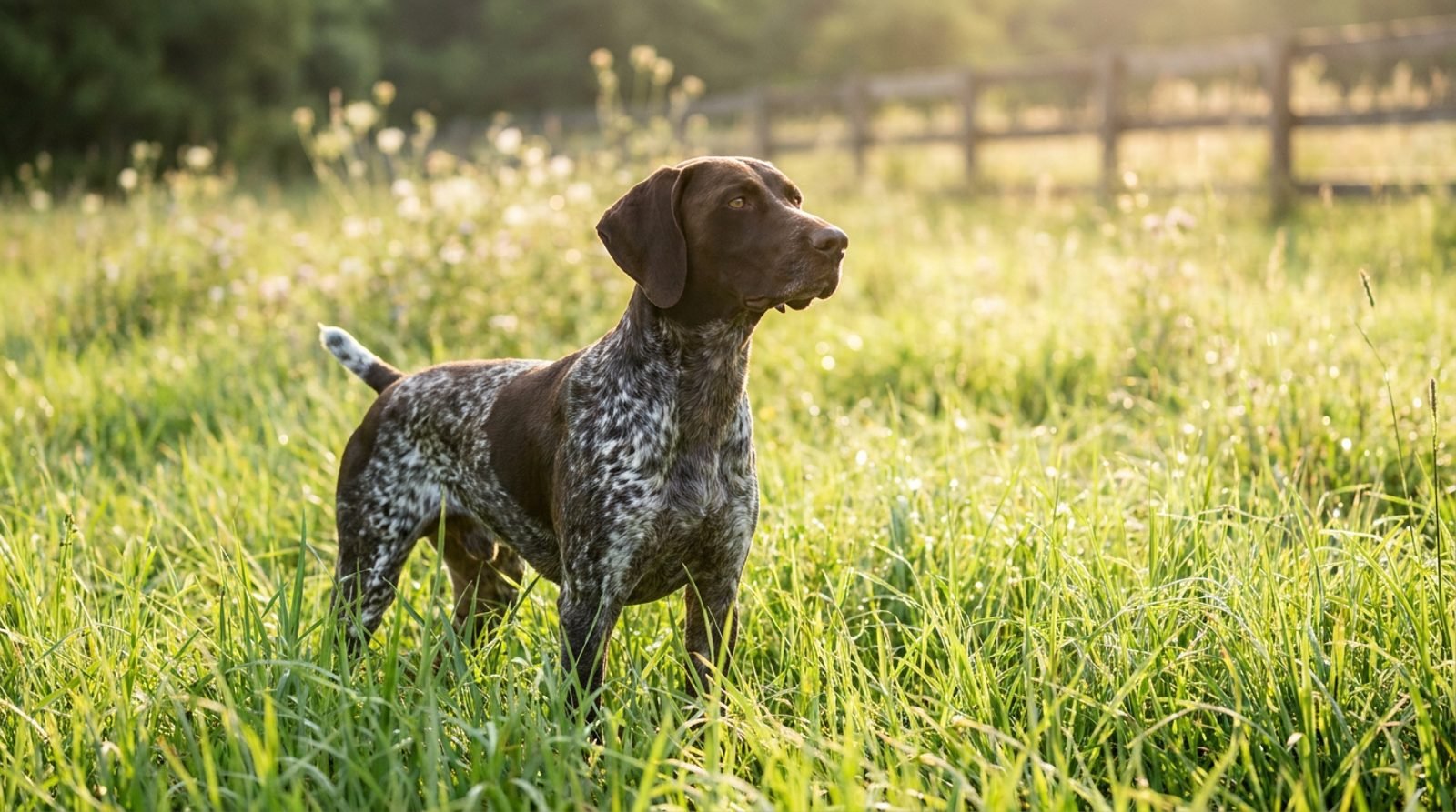 Cane Pointer sano nell'erba alta all'aperto