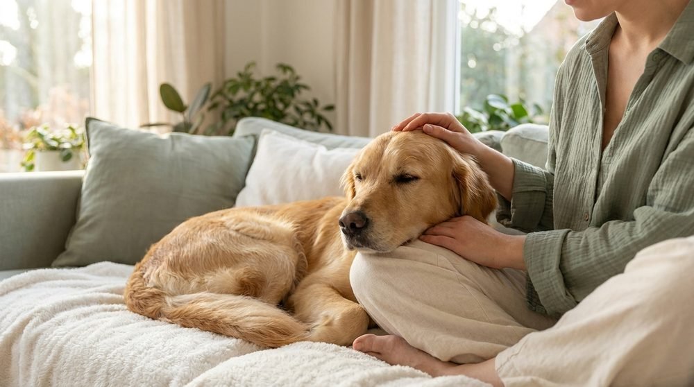 Cane confortato dal proprietario