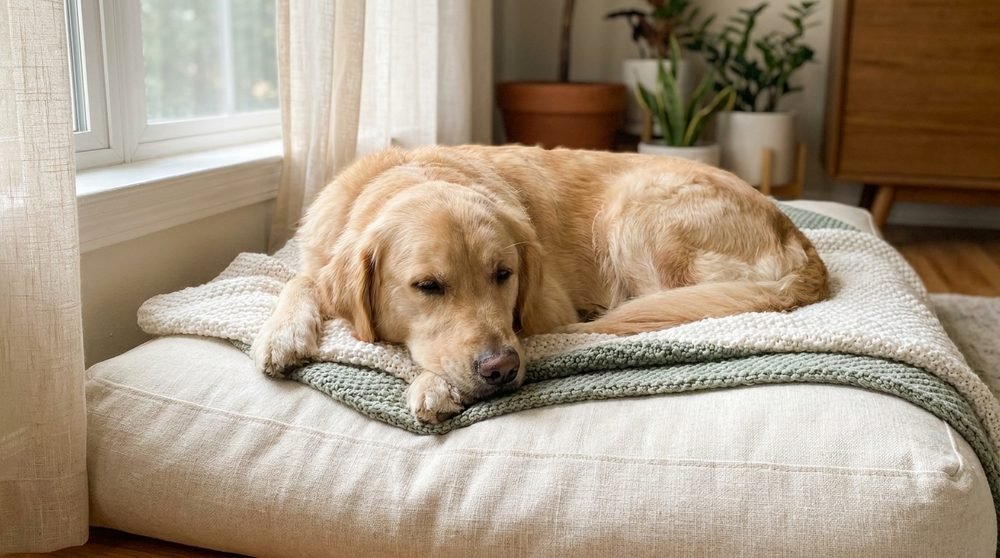 Cane sereno che riposa sul lettino