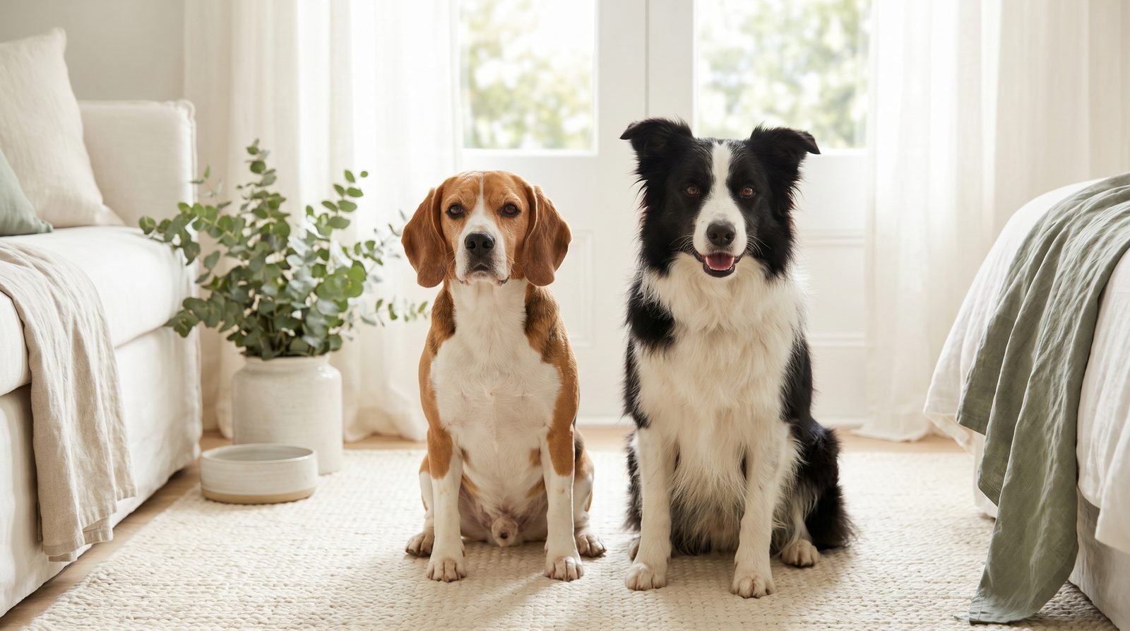 Cane felice accanto al proprietario in casa luminosa