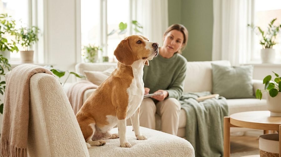 Cane a riposo osservato dal proprietario