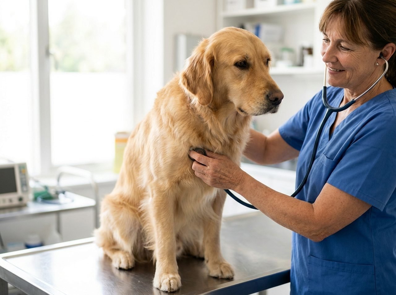 Veterinario ausculta il torace del cane
