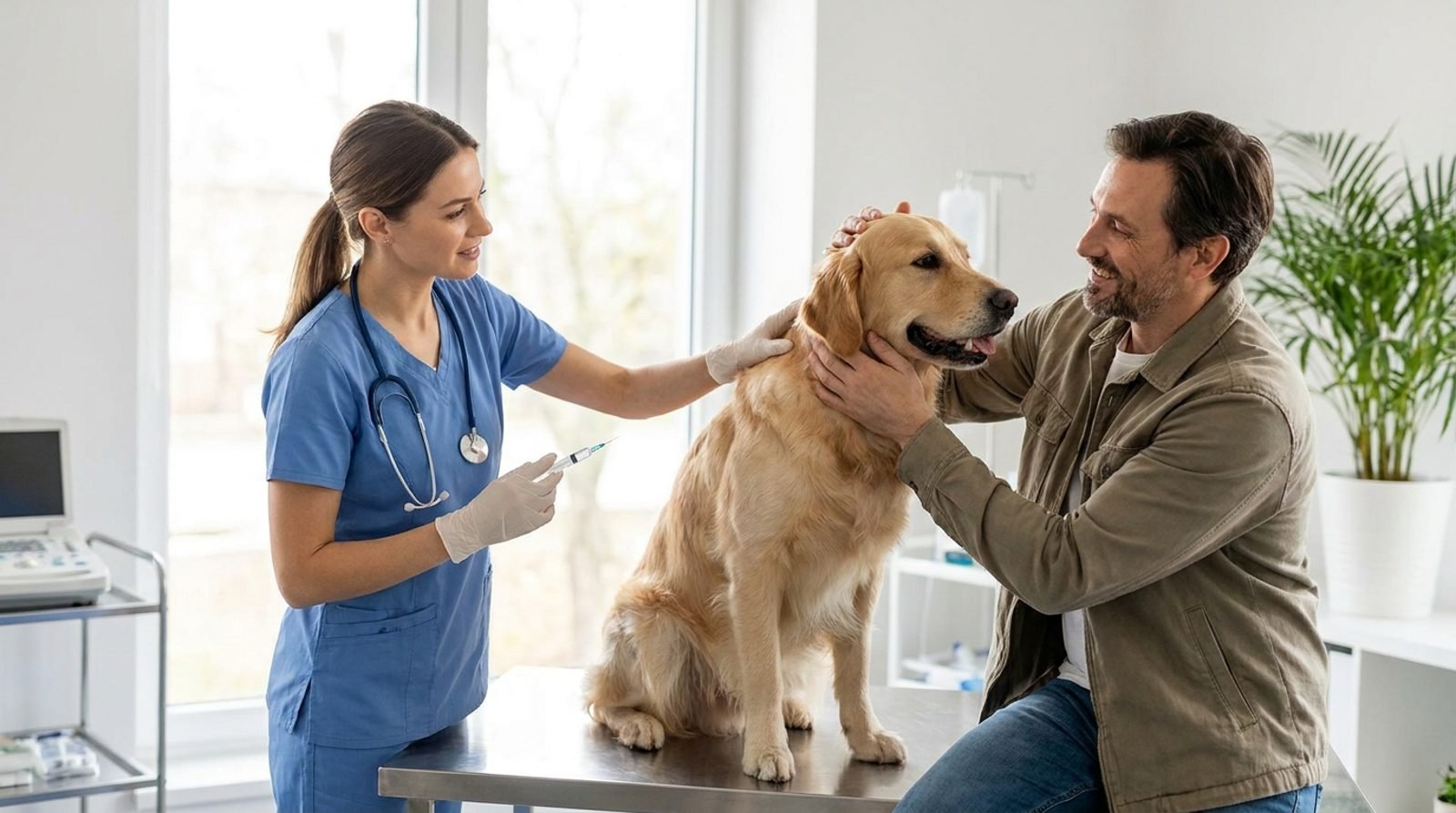 Veterinario prepara il vaccino per un cane