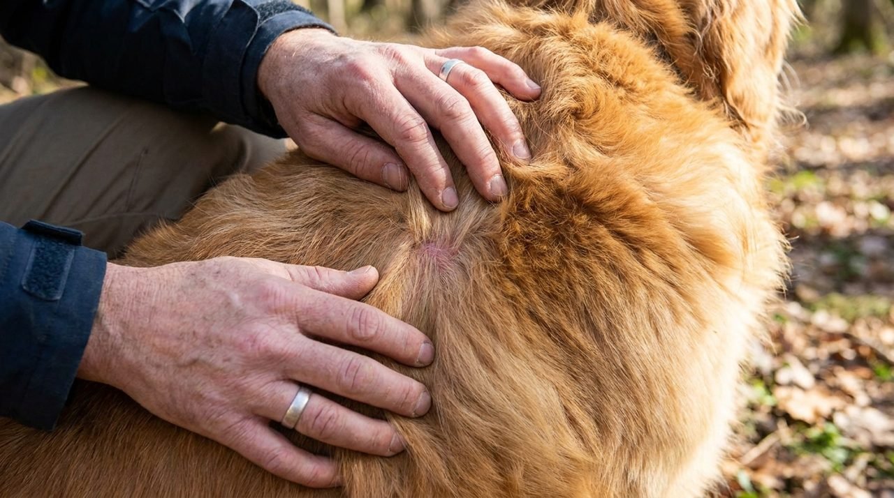 Controllo del pelo del cane per zecche