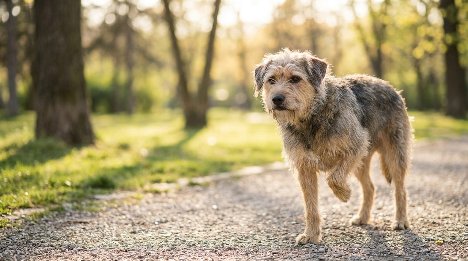 Cane che zoppica una zampa anteriore