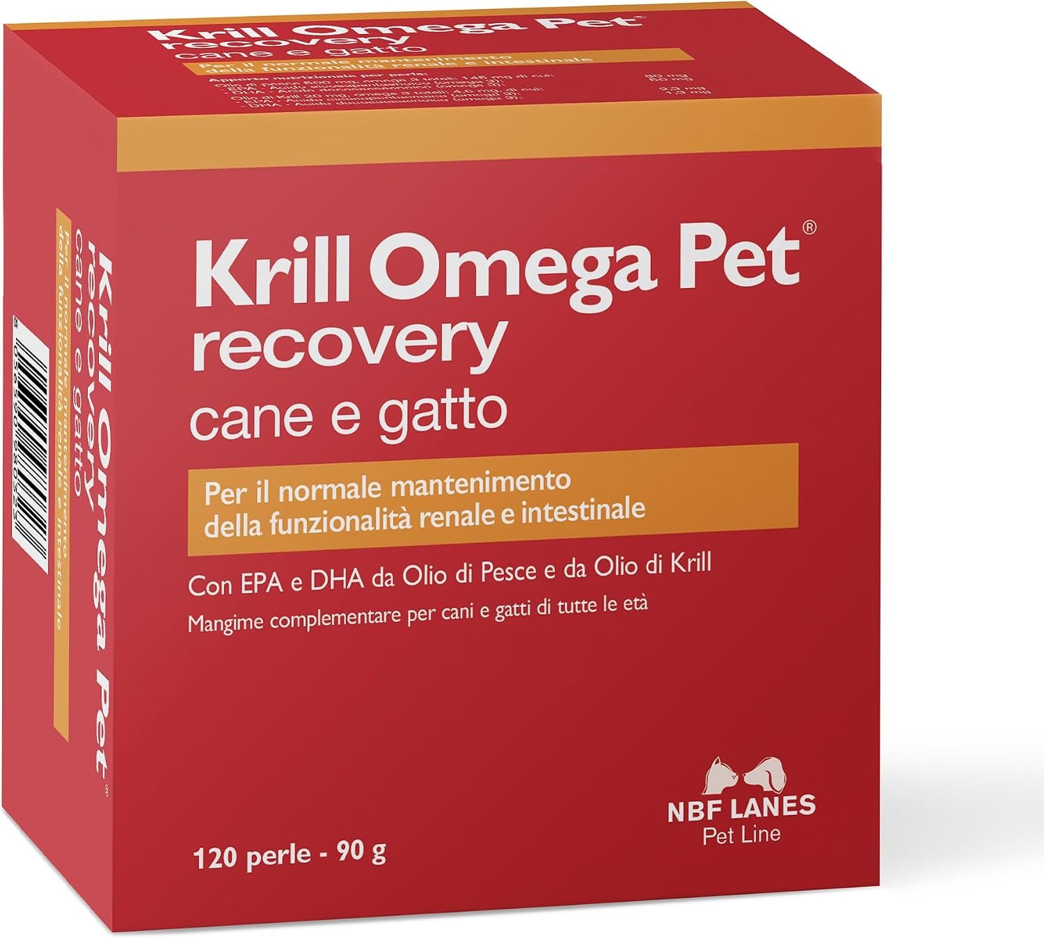 Confezione di NBF Lanes Krill Omega Pet Recovery da 120 perle appetibili